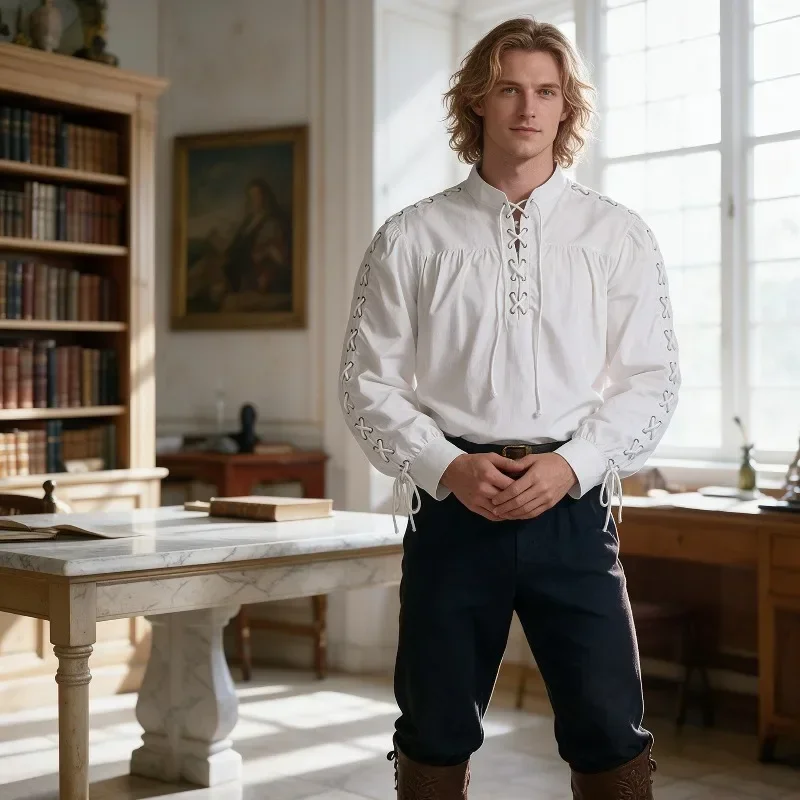 Men Medieval Pirate Shirt Full - Medieval Gothic Lace Up Pirate Shirt review and price