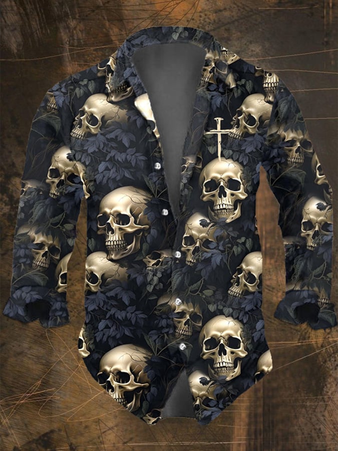 Halloween Men's Dark Skull Pri - Vintage Hawaiian Floral Shirt review and price